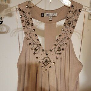 Jennifer Lopez JLO Women's Tan V-Neck Decorated Clubbing Tank **Size M**
